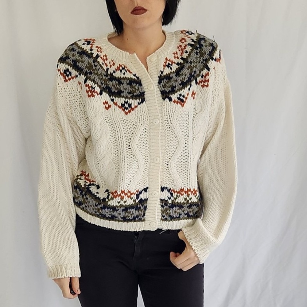 90s Hand‎ Knit White Cardigan